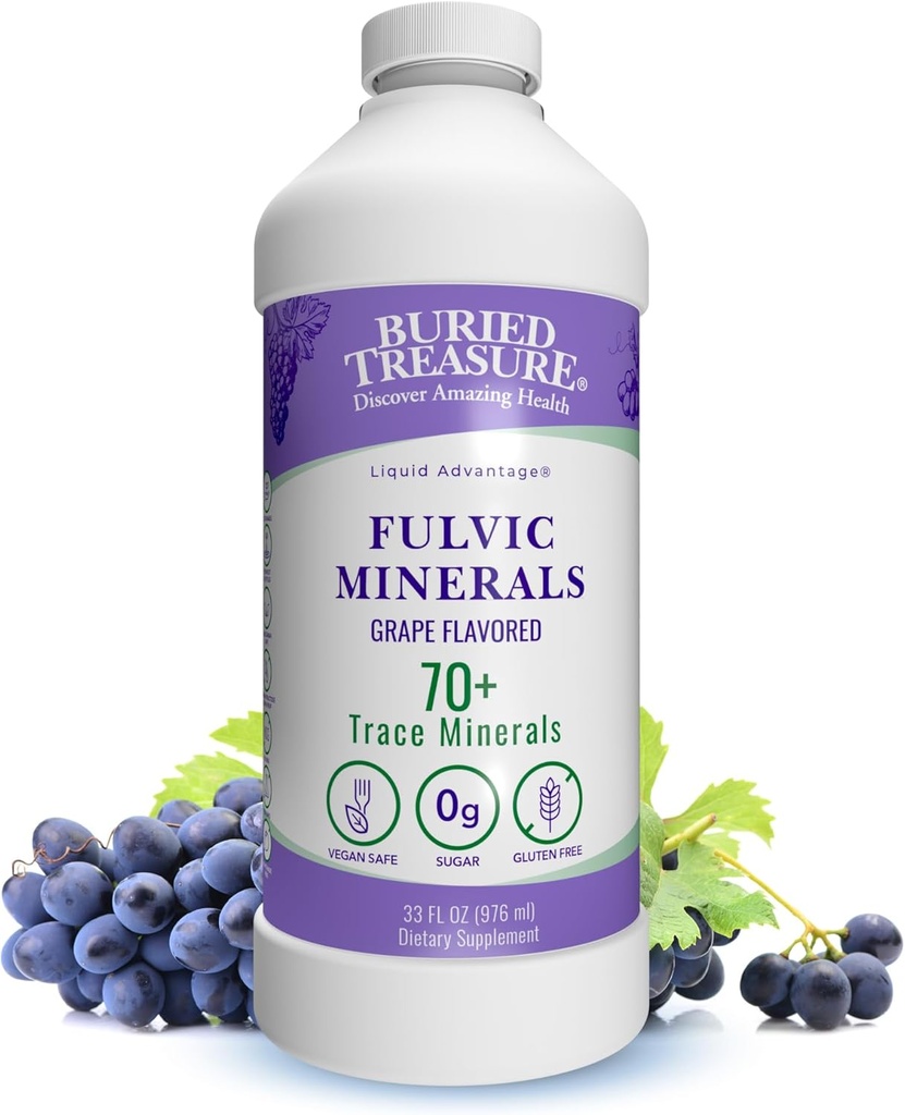 Buried Treasure Fulvic Minerals Grape Flavored – Humic Fulvic Acid, Electrolytes from Trace Minerals for Recovery and Wellness Support. Su Ekle - 32 Hizmet