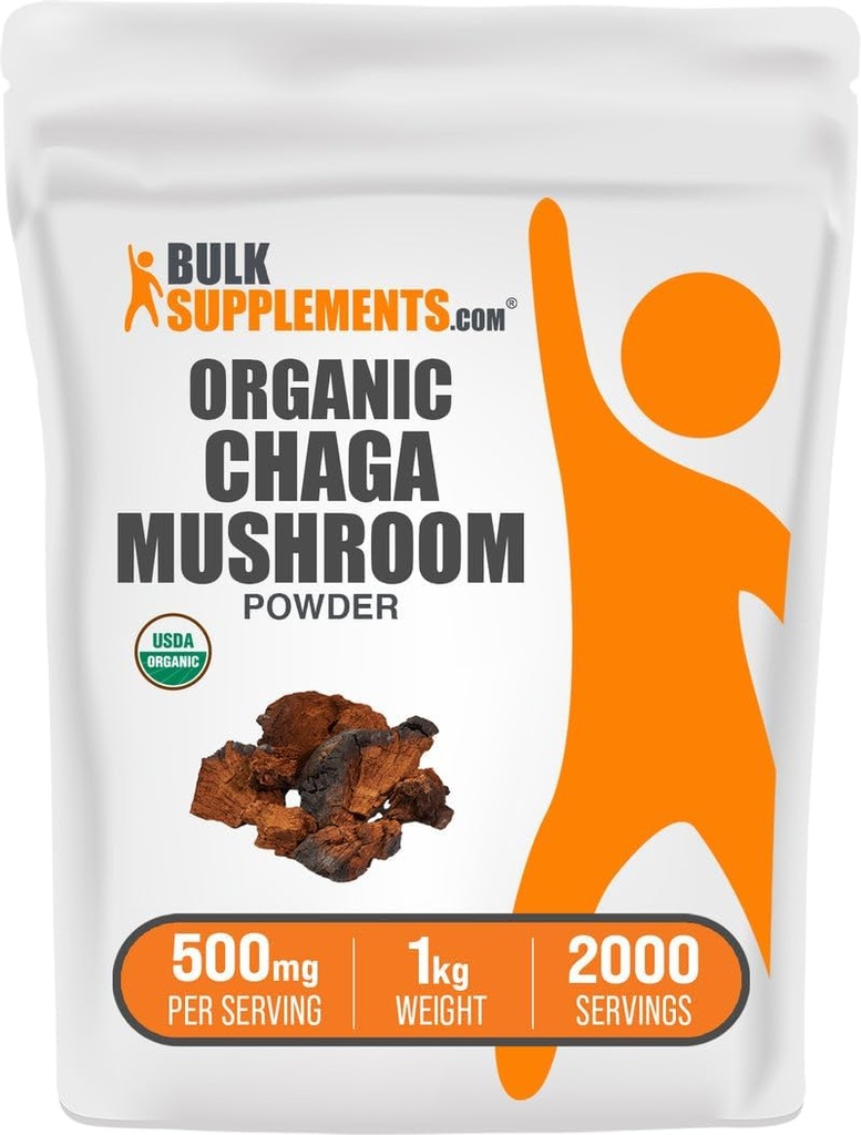 BulkSupplements.com Βιολογικά Μανιτάρια Τσάγκα Σκόνη - συμπλήρωμα μανιταριών Τσάγκα, Superfood συμπλήρωμα - Vegan & Gluten Free, 500mg ανά υπηρεσία, 1kg (2,2 lbs) (πακέτο των 1)