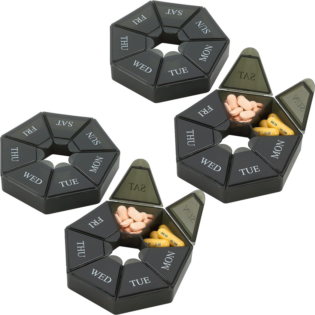 Haftalık Pill Organizer - ( 4) 7 Günlük Pill Konteyner - Arthritis Friendly Portable & Compact Travel Case Daily Karşılaştırmalı Tıp Pills Box for Supplements, Drug, Vitamins and Fish Oils