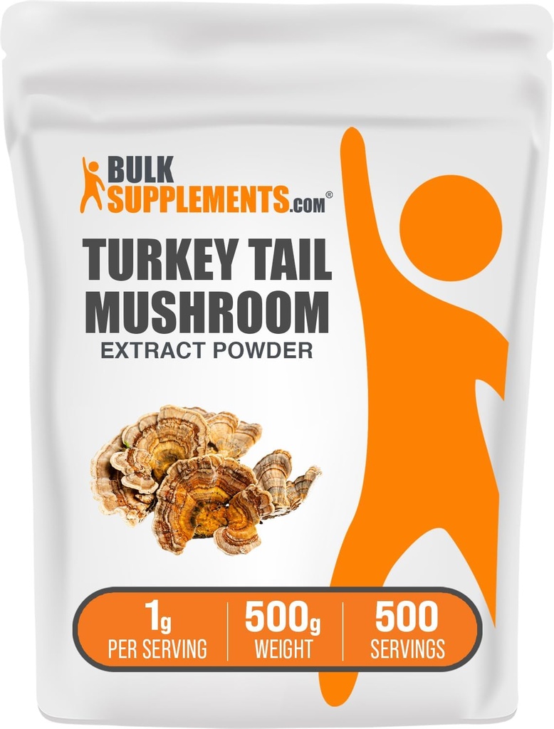 BulkSupplements.com Turkey Tail Mushroom Extract Powder - Coriolus Versicolor Extract, Mushroom Supplement - Vegan & Gluten Free, 1g ανά Σερβίρισμα, 500g (1.1 lbs) (Pack of 1)