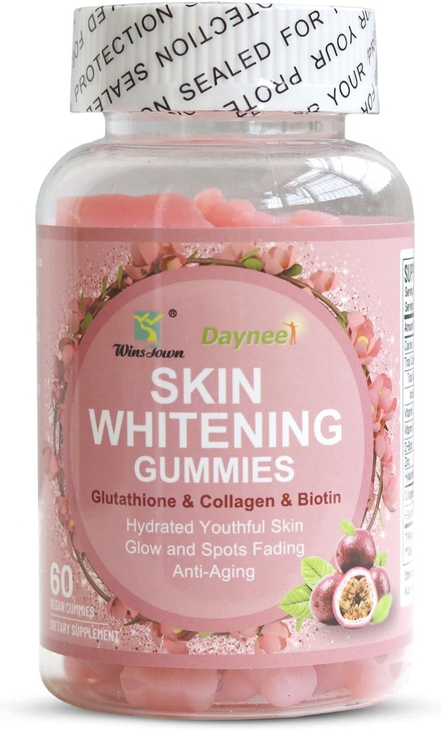 Skin Whitening Gummies, Glutathione, Collagen ve Bioth, Hydrated Youthful Skin, Glow ve Spots Fading, Anti-Aging, 60 Count Count Count