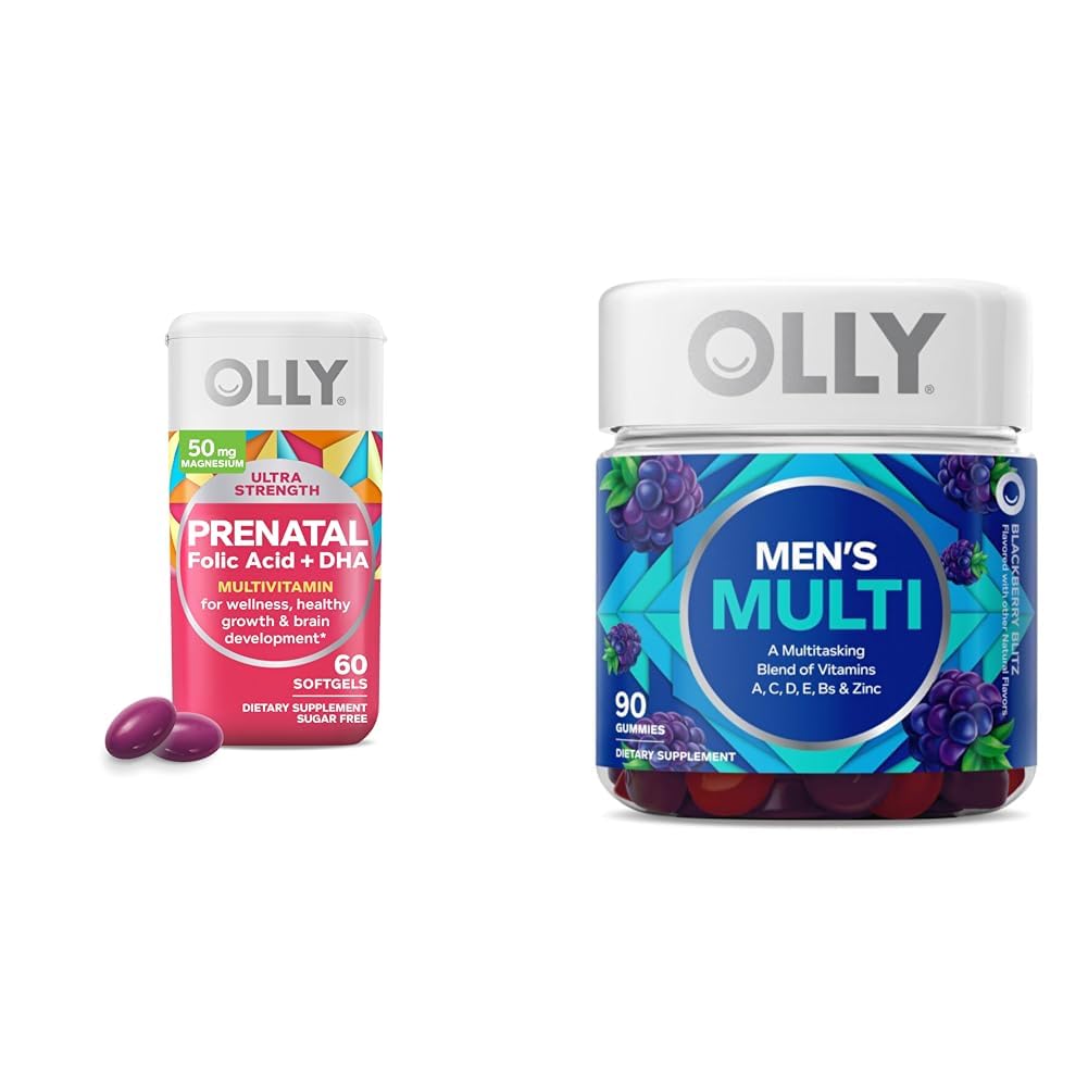 OLLY Prenatal Multivitamin Softgels ve Men's Multivitamin Gummy Vitamins Sche, 60 ve 90 Count