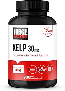FORCE FACTOR Kelp for Iodine from Organic Kelp to Support Thyroid Health, Strengthen Immunity, and Digestion, Vegan, No Gelatin, Non-GMO 150mcg, 200 Tablets