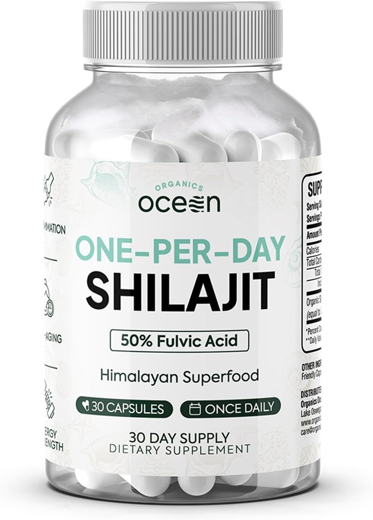 Βιολογικός Ωκεανός Ένα-Per-Day Shilajit για τους άνδρες και τις γυναίκες - φυσικό συμπλήρωμα Shilajit για την απώλεια ηλικίας, δύναμη των οστών, υποστήριξη ορμονών και περισσότερα - 30 κάψουλες Shilajit
