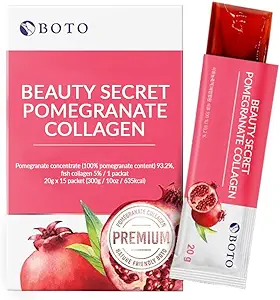 BOTO Beauty Secret Pomegranate Collagen 20g - Kore Beauty Collagen Jelly Stick, Low Molecular Fish Collagen, Pomegranate Flavored - 15 Paket