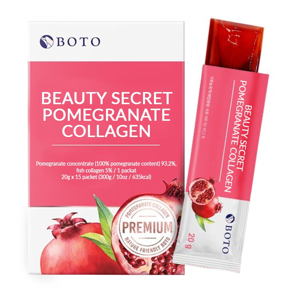 BOTO Beauty Secret Pomegranate Collagen 20g - Kore Beauty Collagen Jelly Stick, Low Molecular Fish Collagen, Pomegranate Flavored - 15 Paket