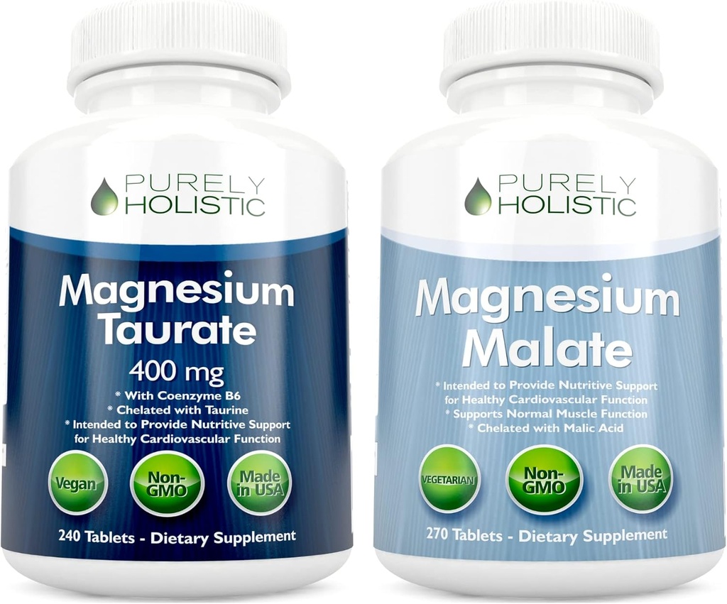 Magnezyum Taurate 400 mg + Magnezyum Malate 400 mg - Yüksek Biyo kullanılabilir - Yüksek Apsiyon Paketi - 270 + 270 Vejetaryen Tabletler