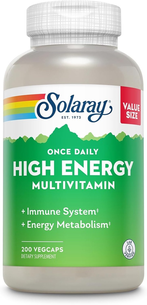 SOLARAY Once Daily High Energy Multivitamin for Women and Men - Ενεργειακά Συμπληρώματα - Immune Support w/Vitamin C, A, D and E, Vitamin B Complex, Trace Minerals, 60-Day Εγγύηση, 200 Serv, 200 VegCaps