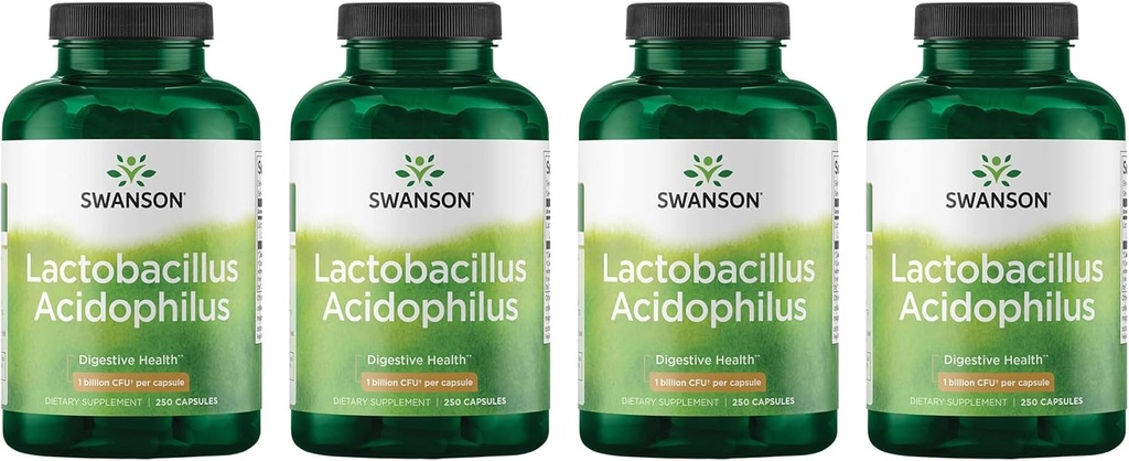 Swanson Lactobacillus Acidofilius - Probiyotik Supplement Supporting Digestive Health with 1 Milyar CFU Per Capsule - Bowel ve GI Tract Health - (250 Capsules) 4 Pack