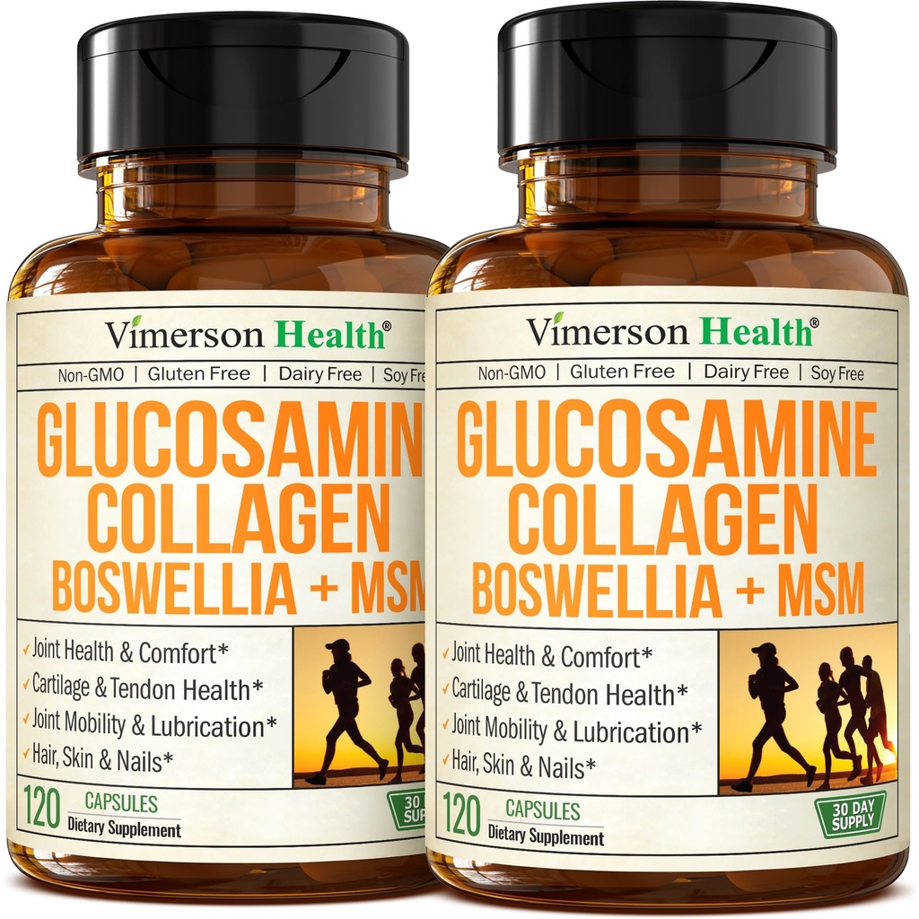 Glucosamine Chondroitin MSM με υδρολυμένο κολλαγόνο Peptides - Κοινό συμπλήρωμα υποστήριξης με Quercetin, Bromelain & Boswellia Extract - χάπια κολλαγόνου για τα νύχια του δέρματος μαλλιών - FSA Επιλέξιμες 2 συσκευασίες