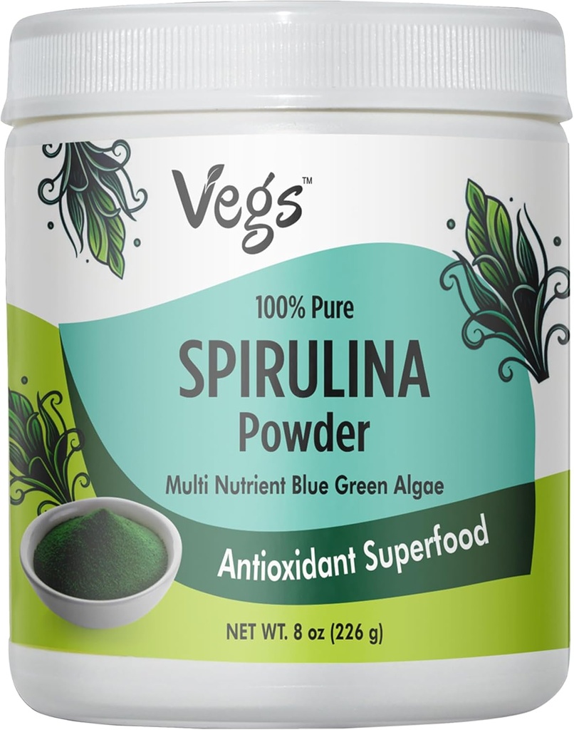 Organik Spirulina Toz - Blue Green Algae Plant-Based Superfood Mix - Antioksi-Rich with Chlorophyll, Vitamins & Minerals for Cleansing, Energy & Immunity Support - Vegan, Non-GMO - 8 ozz
