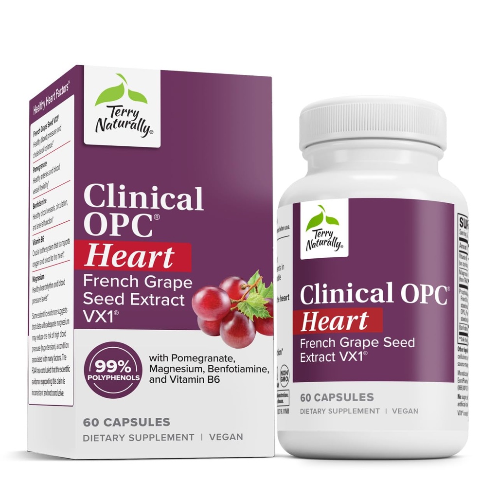 Terry Doğal Klinik OPC Kalp - Magnezyum ile Kalp Sağlığı Tamam, B6, Grape Tohumu - Artery Health & Circulation - 60 Capsules