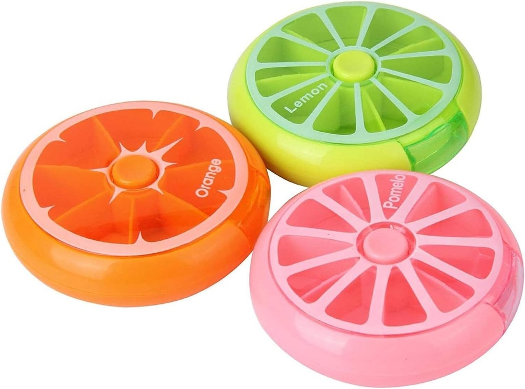 Portre Mini 7 Günlük Geometrik Rotary Meyve Stil 3Compartment Pill Organize Kutu (Mixed Color)