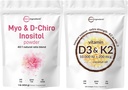 Mikro Malzemeler D3 10.000iu + K2 200 mcg Coconut Oil Softgels & Myo & D-Chiro Inositol Toz Sche 2 Pack | Essential Sunshine Vitamins | Inositol Supplement for Women