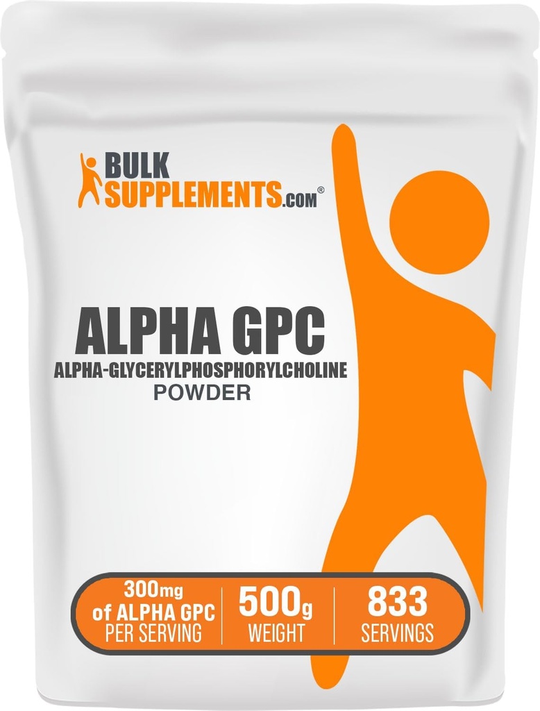 BulkSupplements.com Alpha GPC Toz - Choline Supplements, Alpha GPC 300 mg - Unflavored & Gluten Free, 600 mg per Service, 500g (1.1 lbs) (Pack of 1)