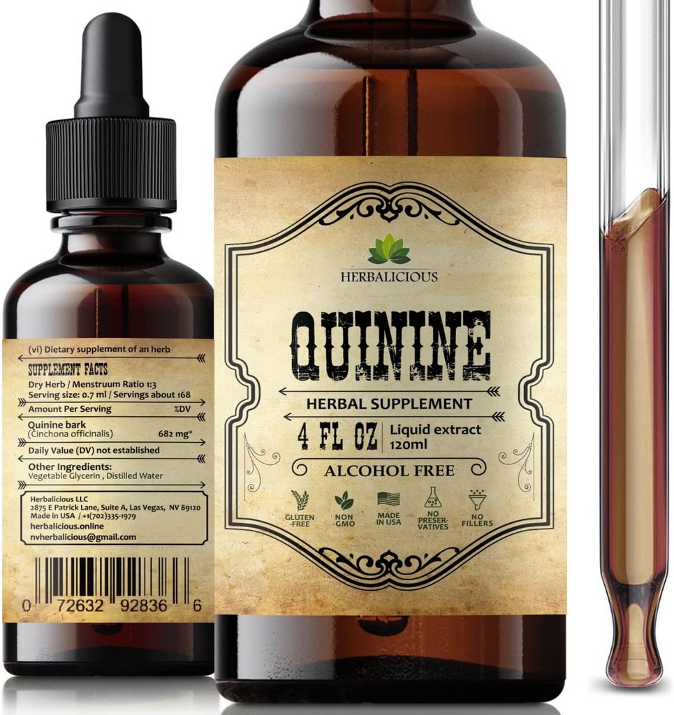 Quinine Liquid Extract 4oz – Restless Legs Sendromu Relief & Leg Cramps PM Nighttime Cramp Relief – All-Doal Cinchona Officinalis Bark Tincture for Cramp Defense, Digestive Health & Immune Support