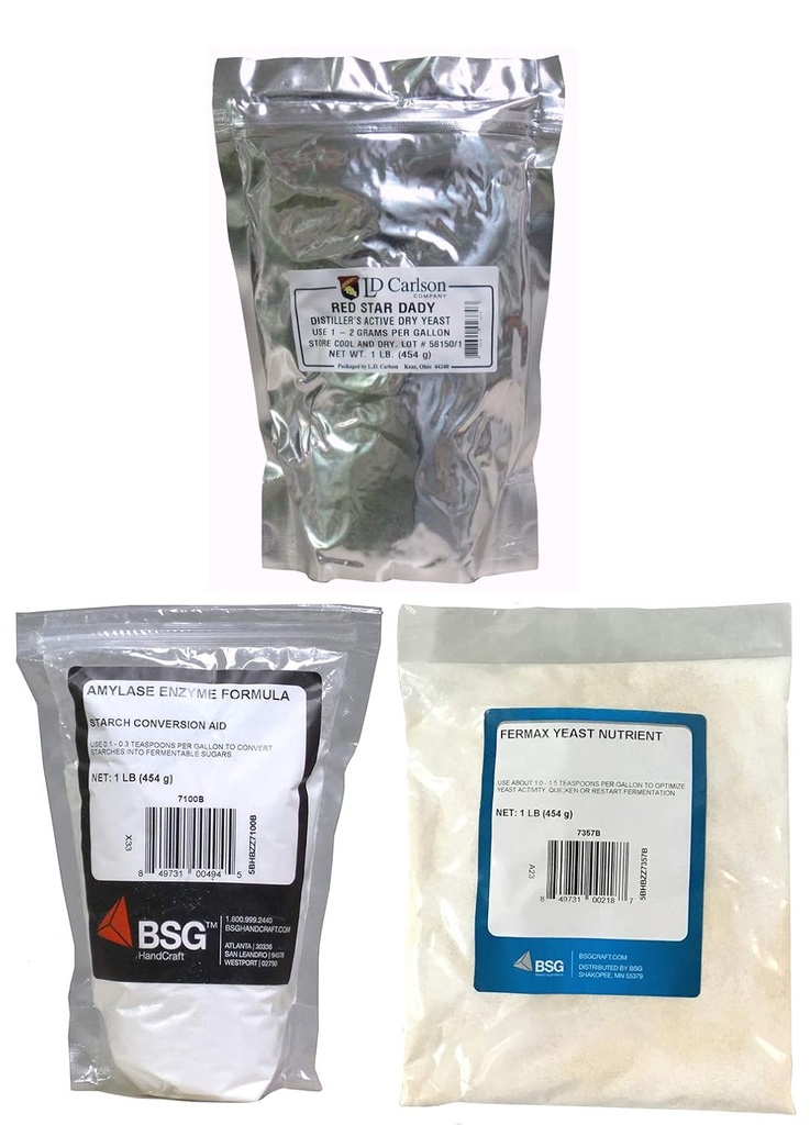 1 lb Amylase Enzyme - 1lb DADY Distiller Yeast - 1lb Fermax Nutrient