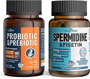 Probiotics & Spermidine Supplement - 100B CFU, 27 Strains, 20mg Spermidine, 300mg Fisetin for Gut Health, Cell Renewal & Longevity