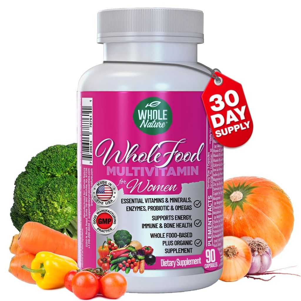 Kadınlar için Tüm Gıda Çok Vitamini, B12 Medeniyet, Vitaminler, Mineraller, Probiyotikler ve Omegas, Vegan, GMO- 90 Capsules (1)