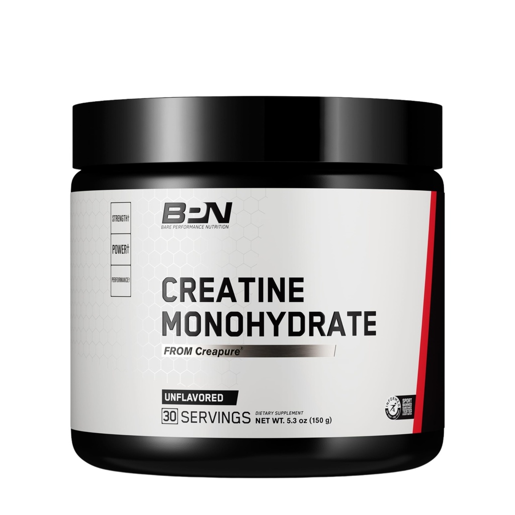 BARE PERFORMANCE NUTRITION, BPN Pure Creatine Monohydrate Powder by Creapure, 5g Creatine per Service, Υποστηρίζει την ανάπτυξη των μυών, Unlavored Creatine Powder, 30 Υπηρεσίες