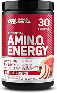 Optimum Nutrition Amino Energy - Προπόνηση με Πράσινο Τσάι, BCAA, Αμινοξέα, Κετό Φιλικό, Πράσινο εκχύλισμα καφέ, Ενεργειακή σκόνη - Σύντηξη φρούτων, 30 εξυπηρετήσεις (Packaging May Vary)