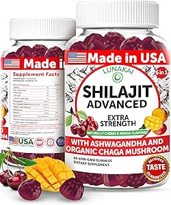 Lunakai ABD, Ashwagandha & Chaga ile Saf Shilajit Gummies 1200 mg yaptı - Erkekler ve Kadınlar için Himalaya Shilajit, Enerji ve Yaşam Desteği, 60ct