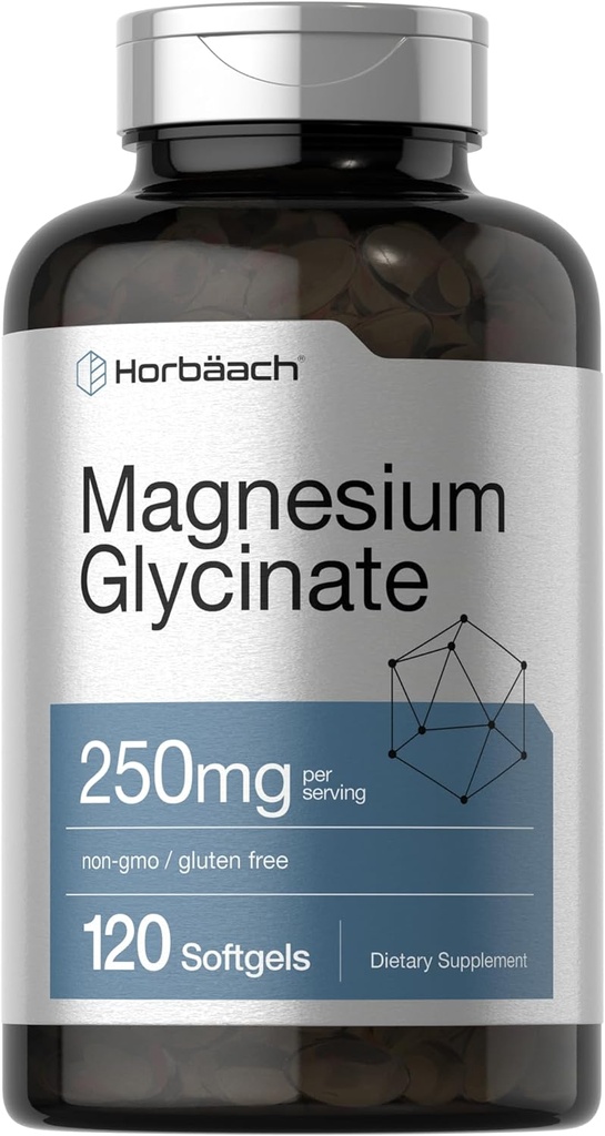 Horbäach Magnezyum Glycinate | 250 mg | 120 Softgels | Non-GMO ve Gluten Free Supplement Supplement Supplement