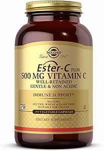 Solgar Ester-C Plus 500 mg Vitamin C (Ascorbate Kompleksi) - 250 Sebze Capsules - Gentle & Non Acidic - Antioksi & Immune Support - Non GMO, Vegan, Gluten Free, Kosher - 250 Servisler
