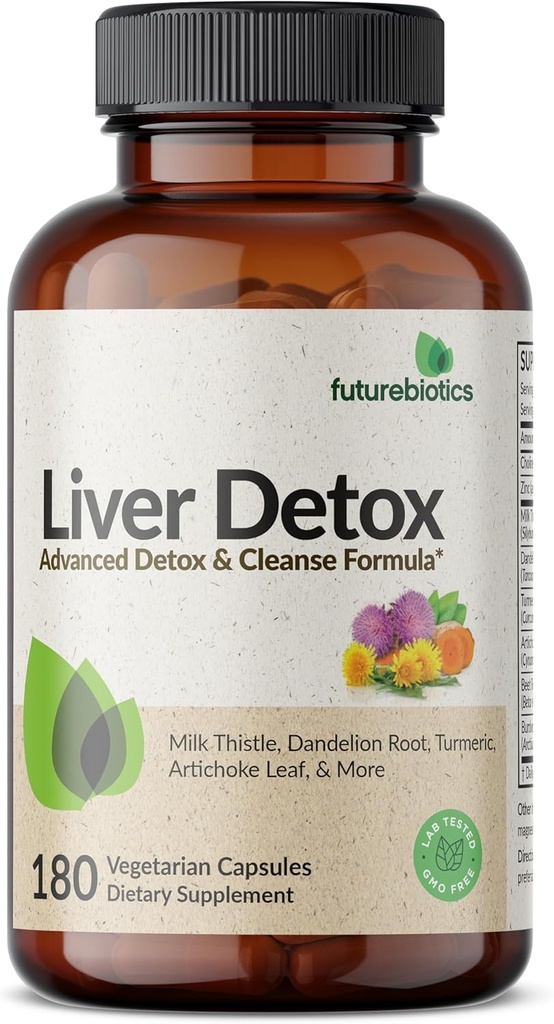 Futurebiotics Liver Detox Advanced Detox & Cleanse Formula υποστηρίζει υγιή λειτουργία του ήπατος με το γάλα Thittle, ρίζα δαντελίων, κουρκουμά Artichoke Leaf, & More, μη-GMO, 180 κάψουλες χορτοφάγων