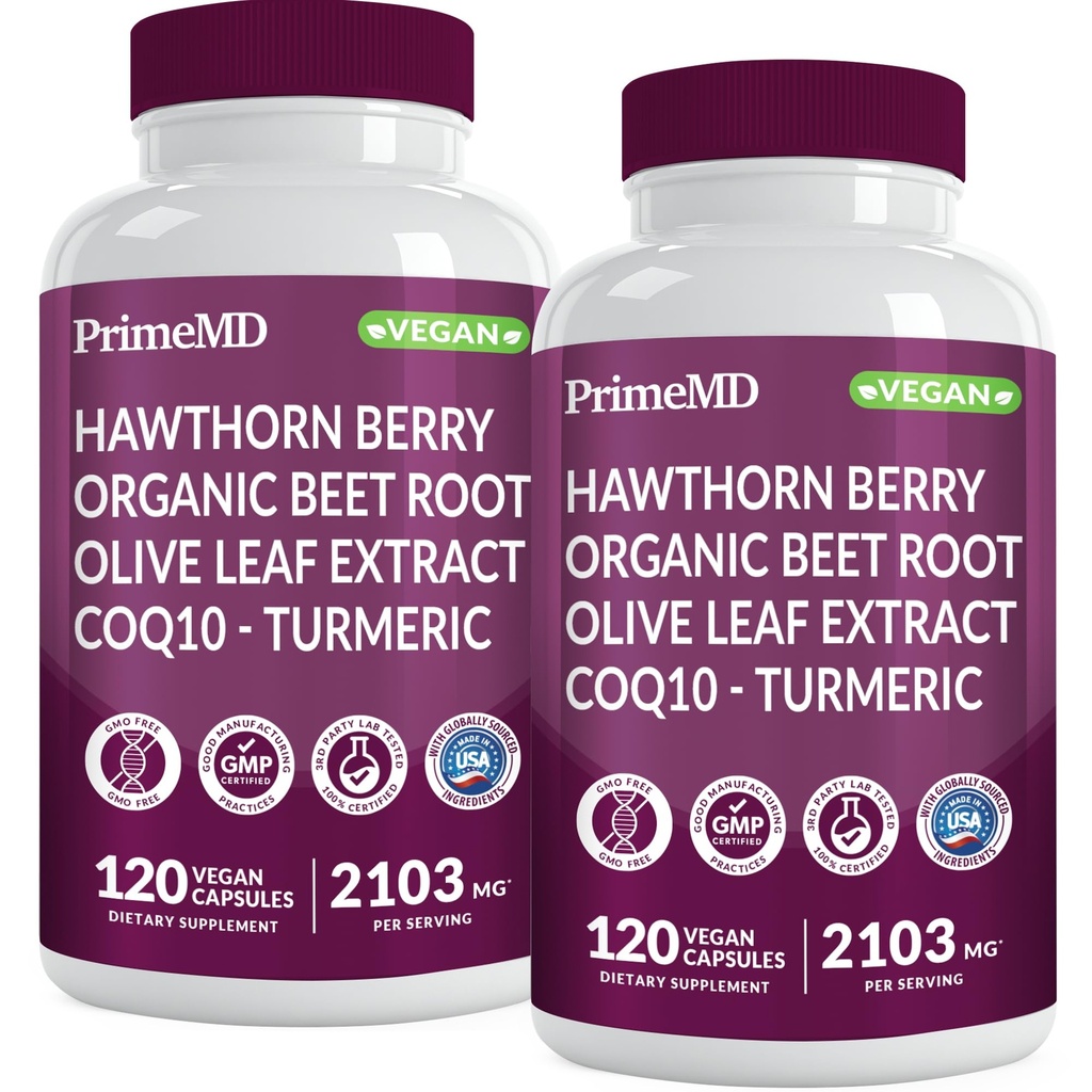 26-in-1 Nitric Oksit Supplement - Heart & Circulation Support with CoQ10, Turmeric, Organic Beet Root, Hawthorn Berry & Hawthorn - 2103mg per Service (120ct, Pack of 2)