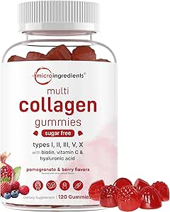 Mikro Malzemeler Multi Collagen,, 120 Collagen Gummies | Tip I,II,III,V,X Protein with Biotin, Hyaluronic Acid, & Vitamin C Kompleks | Pomegranate & Berry Flavored | Sugar Free, Non-GMO