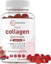 Mikro Malzemeler Multi Collagen,, 120 Collagen Gummies | Tip I,II,III,V,X Protein with Biotin, Hyaluronic Acid, & Vitamin C Kompleks | Pomegranate & Berry Flavored | Sugar Free, Non-GMO