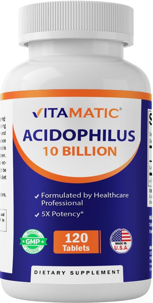 Vitamatic acidofilius Probiyotik - 10 Milyar CFU - 5X Potency - Daily Probiyotik Supplement, Supports Digestive Health - 120 Tablet