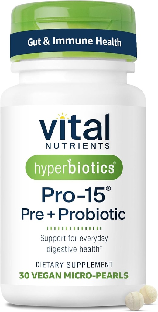 Hiperbiyotikler Vital Nutrients Pro-15 Prebiyotiks and Probiyotiks for Women and Men | 15 Science Backed Strains | Supports Occasional Constipation, Diarrhea, Gas & Bloating | 30 Vegan Time release Pearls