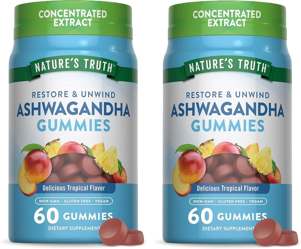 Nature's Truth Ashwagandha Gummies | 60 Tropikal Flavor Gummies | Vegan, Non-GMO, & Gluten Free Supplement Supplement Supplement