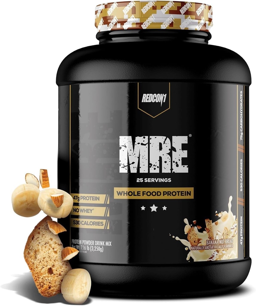 REDCON1 MRE Lite Whole Food Protein Powder, Banana Nut Bread - Low Carb & Whey Free Meal Replacement with Animal Protein Blends - Easy to Digest Supplement Made with MCT Oils (30 Servings)