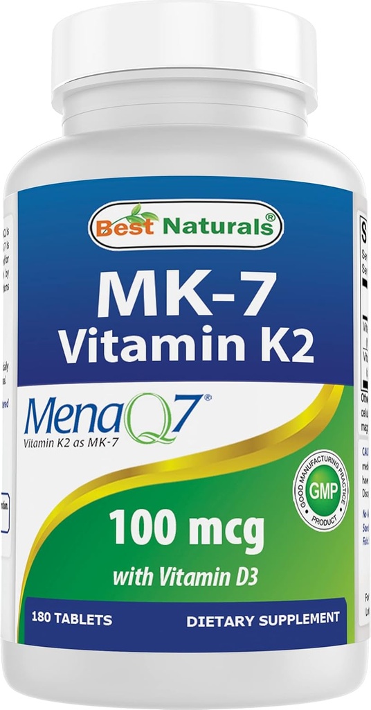 En İyi Doğal Vitamin K2 (MK7) D3 Tamam Bone ve Heart Health (5000 IU D3 & 100 mcg K2 MK7), 180 Tabletler
