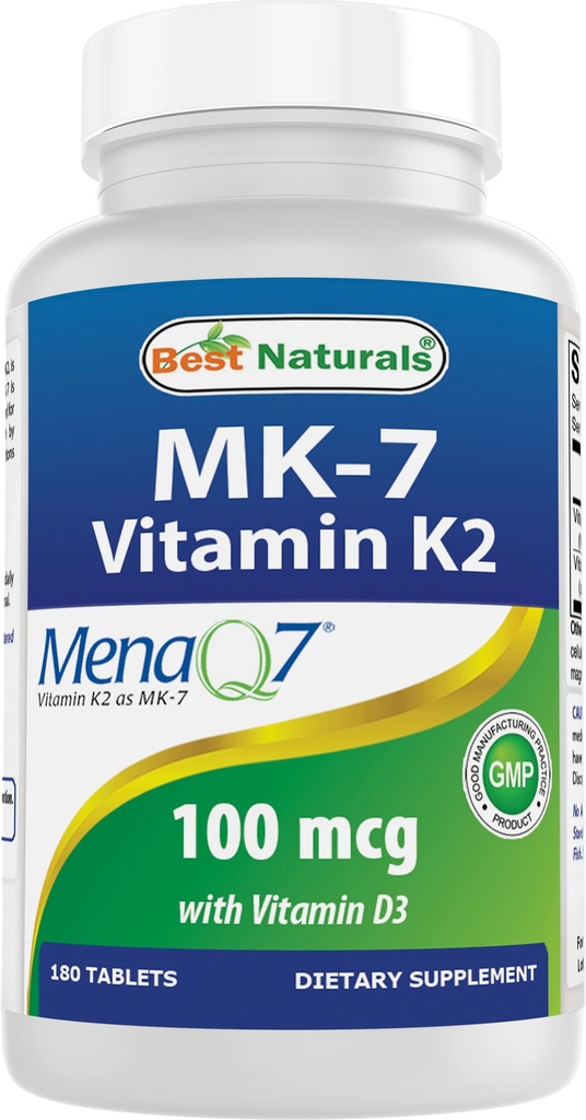 En İyi Doğal Vitamin K2 (MK7) D3 Tamam Bone ve Heart Health (5000 IU D3 & 100 mcg K2 MK7), 180 Tabletler