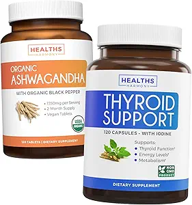 Bundle of Thyroid Support & Ashwagandha - Revive & Thrive Pack - Thyroid Support with Iodine (Non-GMO) Βελτιώστε την ενέργεια και την οργανική Ashwagandha με 1350mg σκόνη ρίζας Ashwaganda ανά σερβίρετε