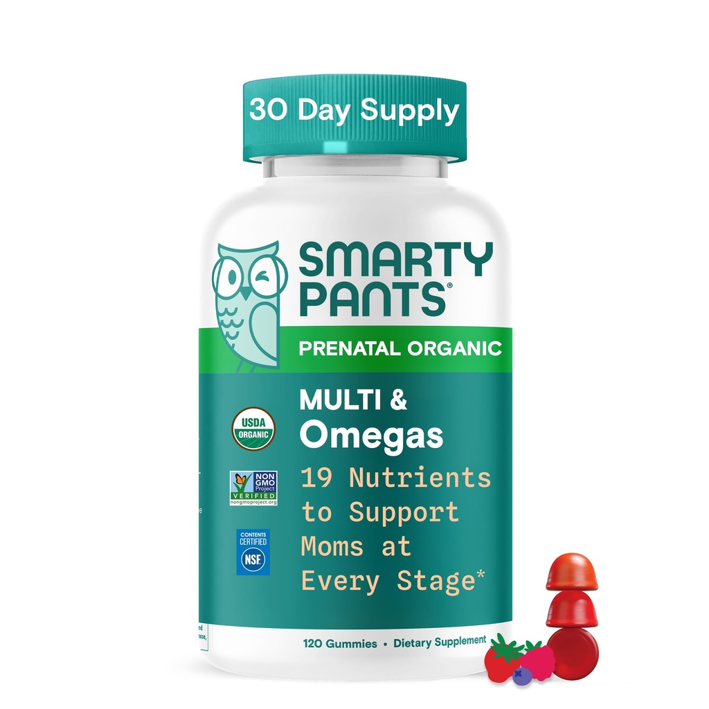 Kadınlar için SmartyPants Organik Prenatal Vitaminler, Multivitamin Gummies: Biotin, Metil, Omega 3 (ALA), Vitamin D3, C, B12, B6, A, K2 & çinko, Choline, Vegetarian, 120 Kont (30 Günlük Supply)