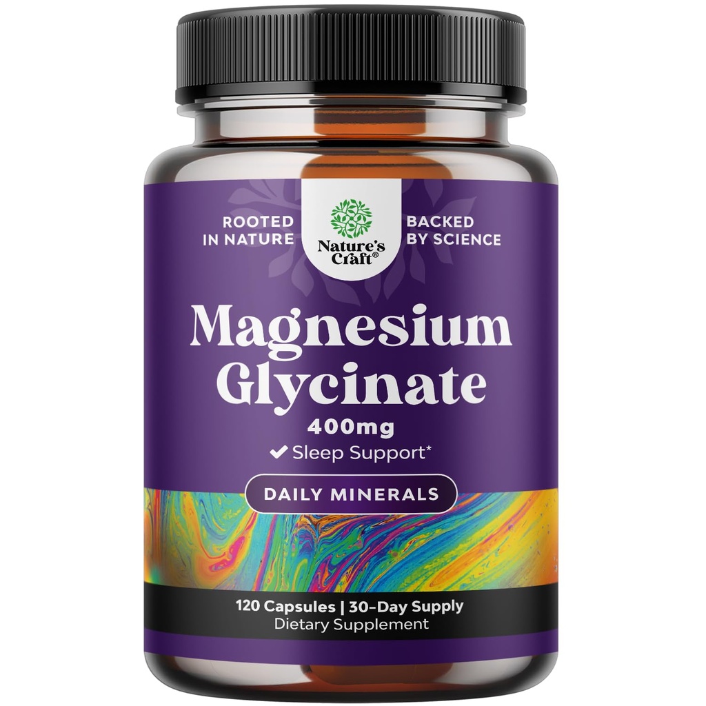 Pure Glycinate Supplement 400mg Per Servis - Vegan High Abxia Chelated Magnezyum Capsules for Women & Men with Elemental 400 mg for Mood Sleep and Relaxation Support - 120 Count Count Count