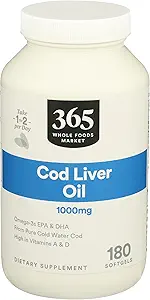 365 by Whole Foods Market, Cod Liver Oil Norwegian 1000Mg, 180 Softgels