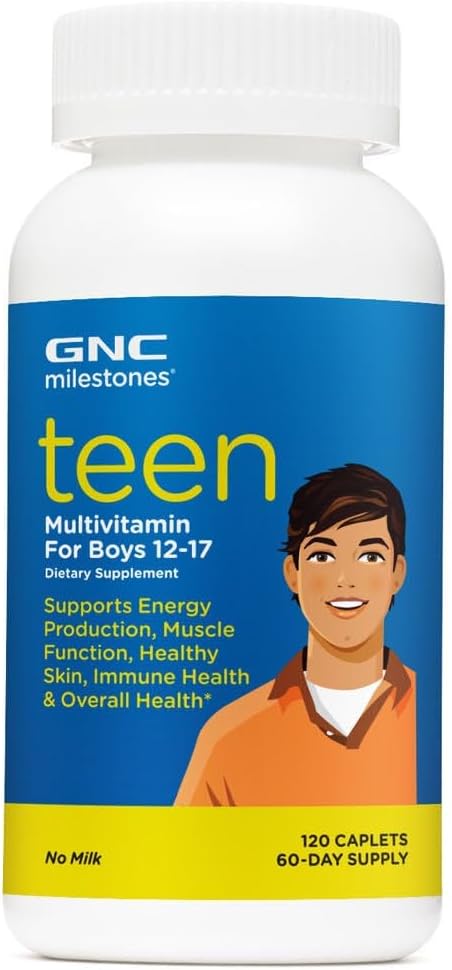 GNC Milestones Erkek 12-17 için Teen Multivitamin, Enerji Üretimi ve Kas Fonksiyonu,120 Caplets