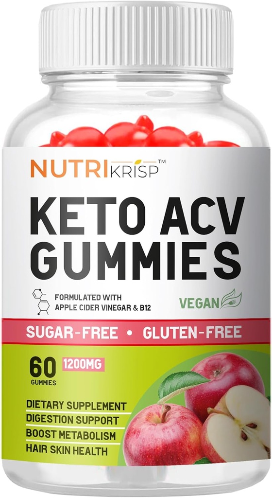 Keto ACV Gummy - Sugar-Free Gluten Free Pro Active Super Apple Cider Vinegar Supplement for Men Women - Support Digestion Hair Skin (1200MG)