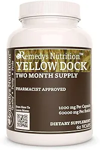 Remedy'nin beslenmesi Sarı Dock | 1000 mg, 60 Vegan Capsules Herbal Diyetsel Supplement | İki Ay Supply