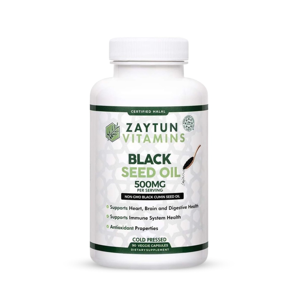 Halal Black Seed Oil, Supports Heart, Brain ve Immune Health, Natural Anti-Oxidant, Non-GMO, Cold-Pressed, 90 Veggie Capsules, Made in USA - Halal Vitaminleri