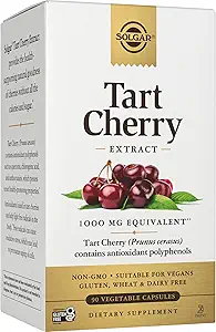 Solgar Tart Cherry 1000 mg, 90 Sebze Kapsülleri - Quercetin, Klorojenik asit & Anthocyanins bileşikleri - Non-GMO, Vegan, Gluten Free, Dairy Free - 90 servis