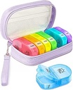 Cute Pill Organizer 2 Times a Day, PU Deri Pill Case for Women, Portable Weekly Pill Box for Purse with Storage Bag to Hold Vitamins, Drugs, Fish Oils, Supplements (Purple)