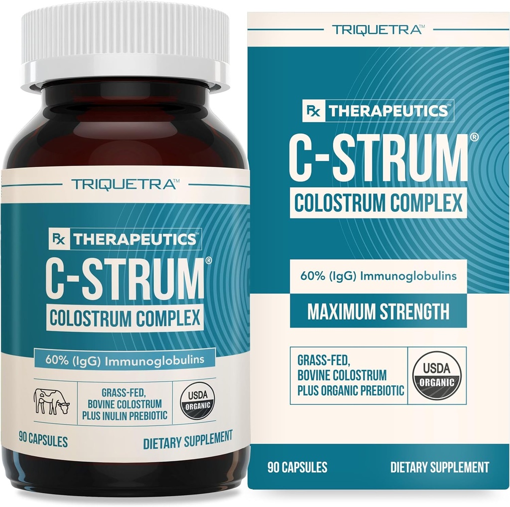 C-Strum® Organik Bovine Colostrum Tamam,% 60 igG, First Milking, Grass, Max Strength Colostrum Capsules from German Dairy Cows - Gut, Immunity, Skin & Hair Support (90 sayı)