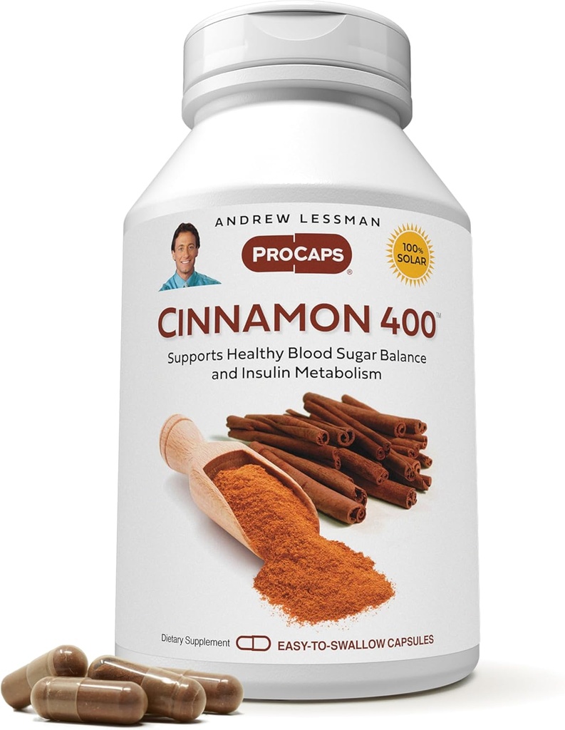 ANDREW LESSMAN Cinnamon 400 mg - 120 Capsules - Yüksek Potency, Standardized Extract. Katkı yok. Küçük Easy to Swallow Capsules